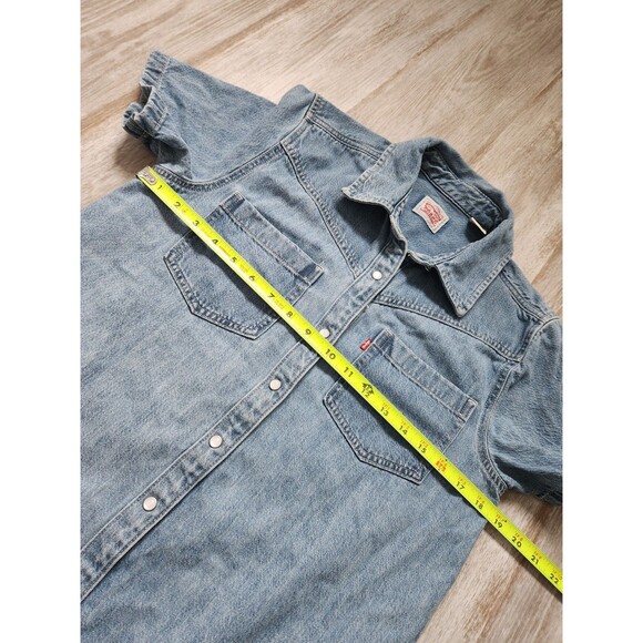 Levi's Louisa Denim Dress Womens S Blue Short Sleeve Pearl Snap Pockets Relaxed - Picture 7 of 10